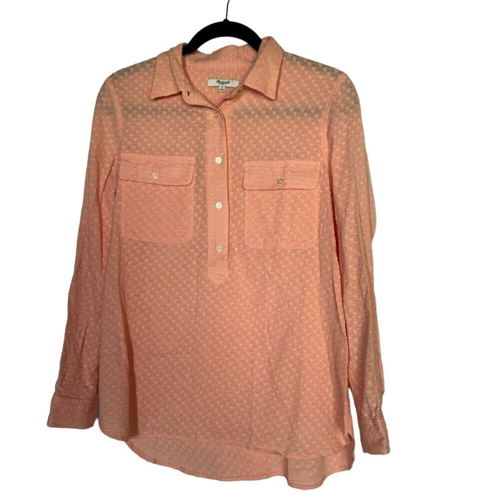 Madewell Shirt peach light orange swiss polka dot popover Top‎  size Small